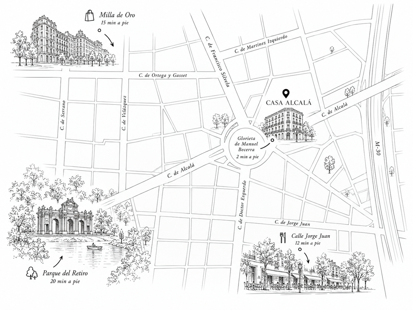 Mapa ilustrado de la ubicación de Casa Alcala