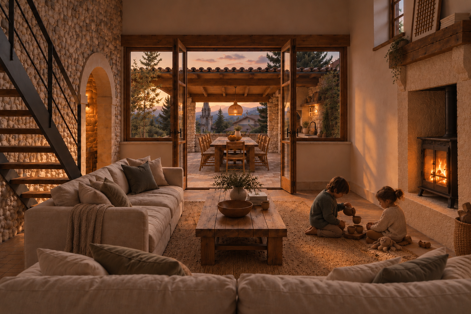 La calidez de la chimenea, la luz natural y unas vistas que invitan a disfrutar de cada momento, sin prisas.