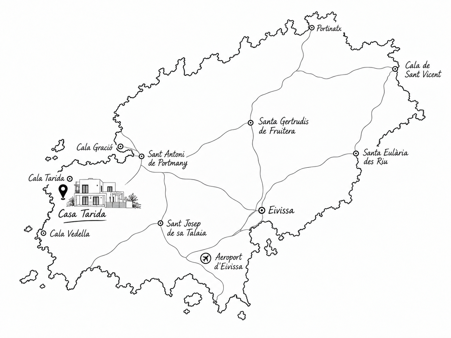 Mapa ilustrado de la ubicación de Casa Tarida