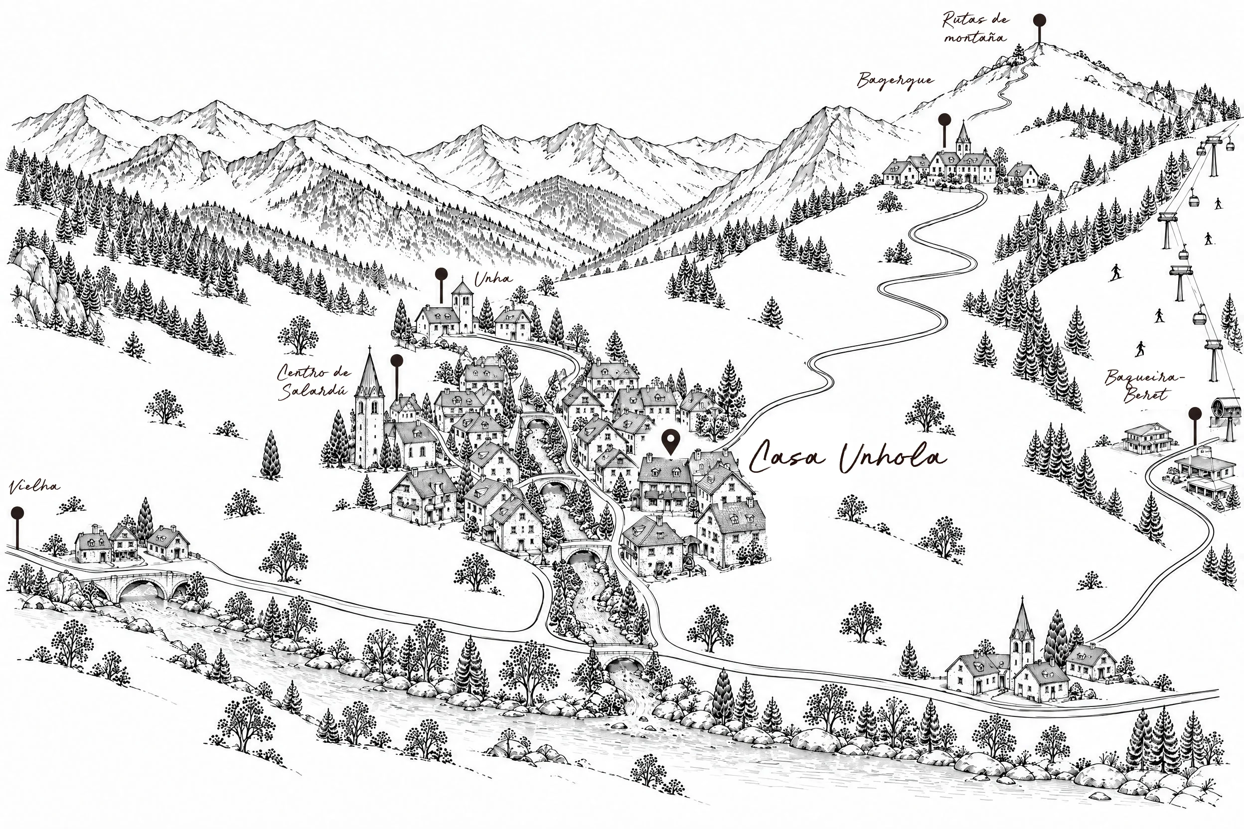 Mapa ilustrado de la ubicación de Casa Unhola